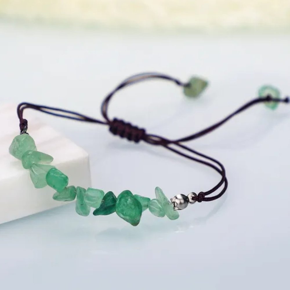 Unisex Green Aventurine Natural Stone Beaded Slip Knot Rope Bracelet NEW